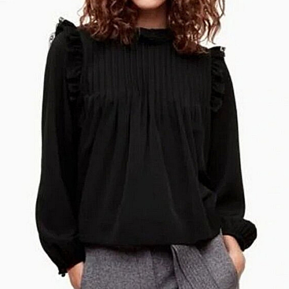 Wilfred Black Ruffle Tige Blouse, Size XXS ~ EUC